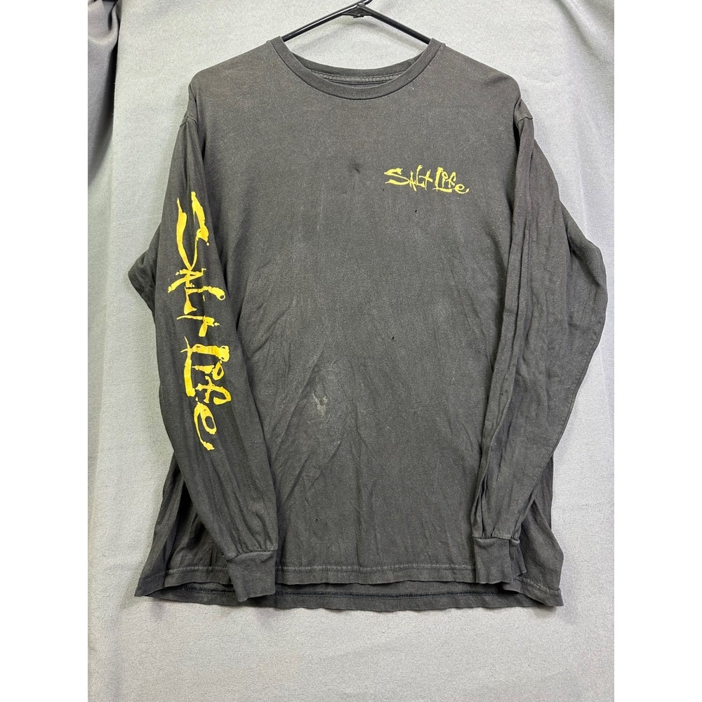 Salt Life Men's Long Sleeve Graphic T-Shirt Faded Black Yellow Live Salty Large